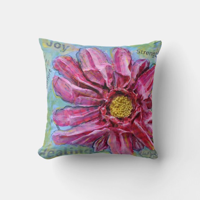 Stunning Pillow of a Pink Zinnia in 3D (Front)