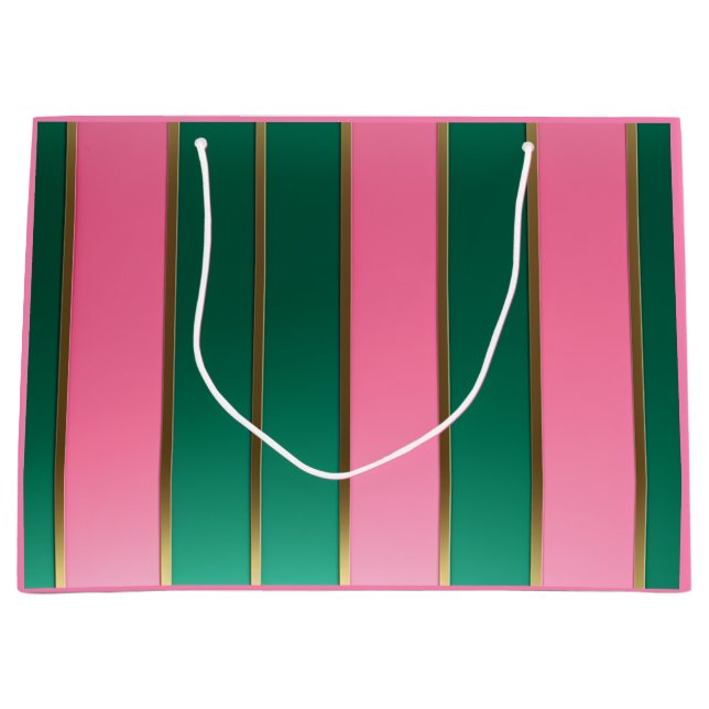 Stunning Pink & Green Modern Stripes  Large Gift Bag (Front)