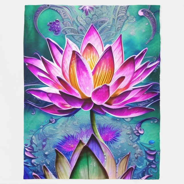 Stunning Pink Lotus Flower Portrait Fleece Blanket (Front)