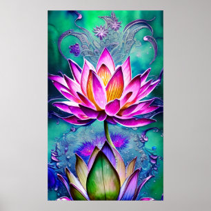 Stunning Pink Lotus Flower Portrait  Poster