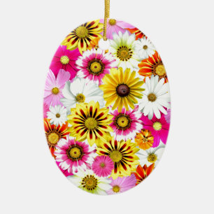 Stunning pink yellow flowers pattern accessories ceramic ornament