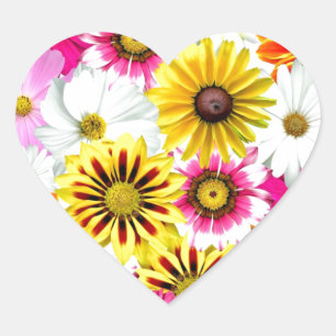 Stunning pink yellow flowers pattern accessories heart sticker