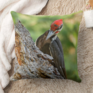Stunning Portrait of Pileated Woodpecker in Tree Throw Pillow