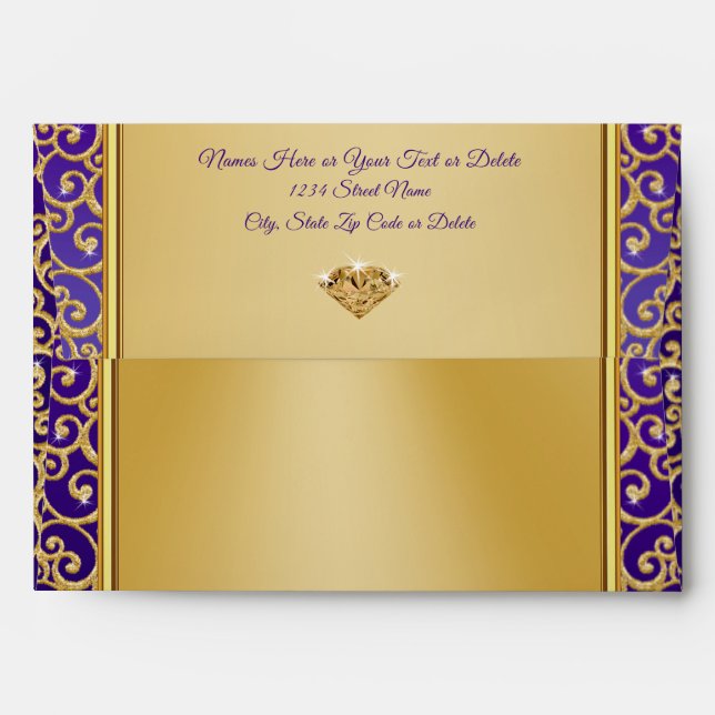 Stunning Purple and Gold Envelopes, Personalized Envelope (Back (Top Flap))