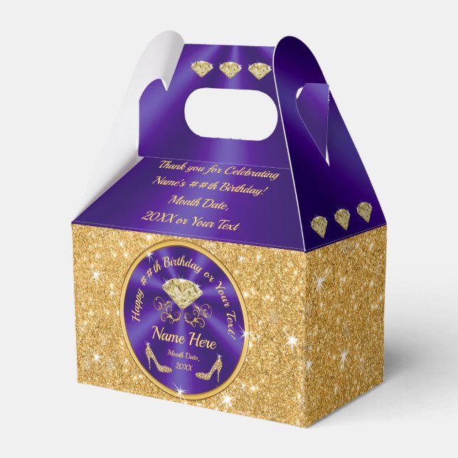 Stunning Purple and Gold Favour Boxes Personalized (Front Side)