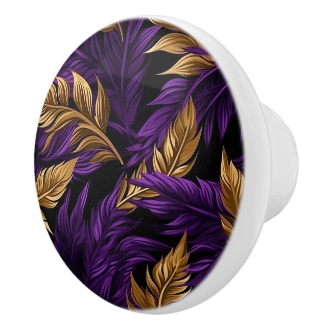 Stunning Purple and Gold Floral Leaf Ceramic Knob (Right)