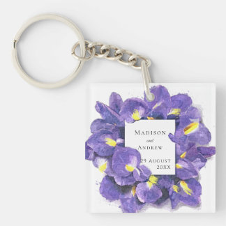 Stunning Purple Irises Watercolor Floral Thank You Keychain