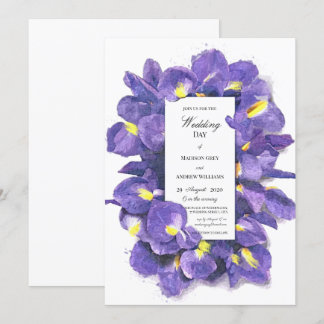 Stunning Purple Irises Watercolor Floral Wedding Invitation