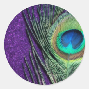 Stunning Purple Peacock Classic Round Sticker