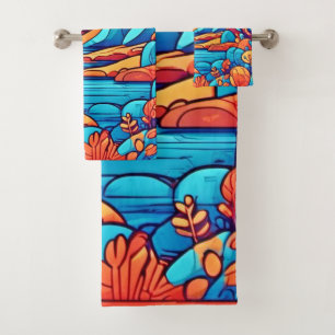 Stunning Rainbow Cartoonish Forest Bath Towel Set