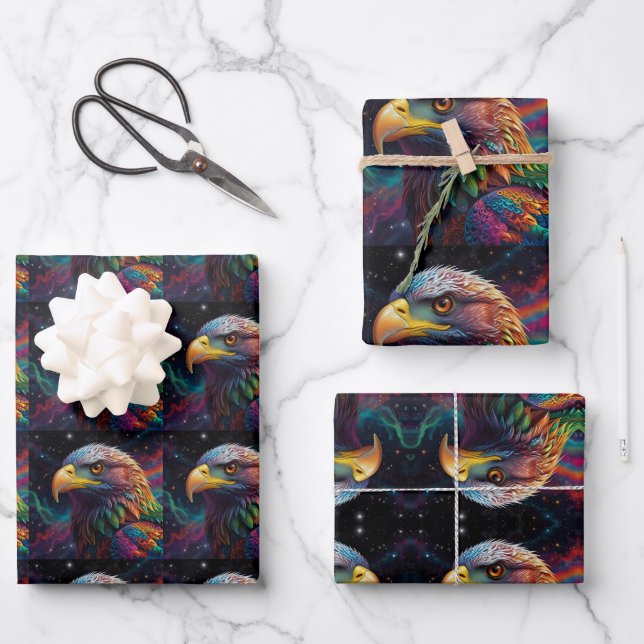 Stunning Rainbow Eagle Wrapping Paper Sheets (Front)