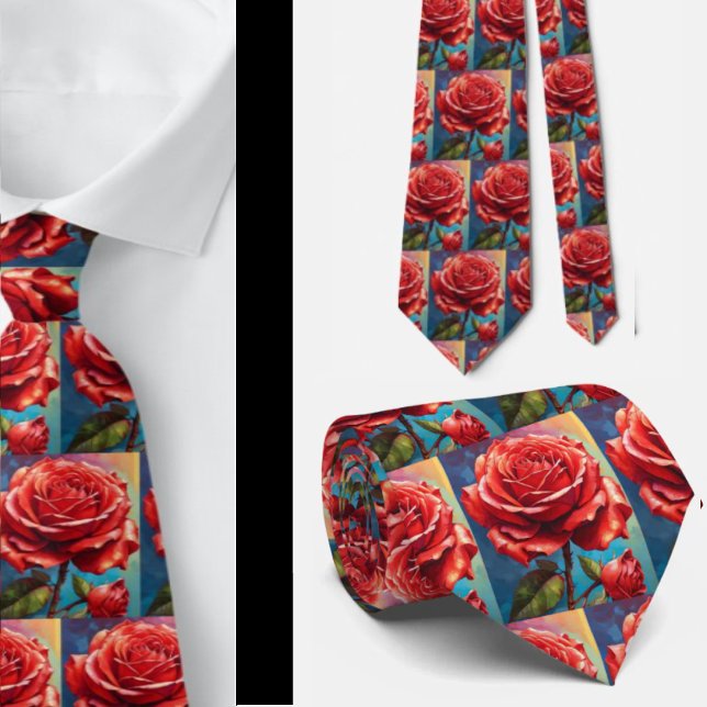 Stunning Rainbow Red Roses Formal Necktie  (Creator Uploaded)