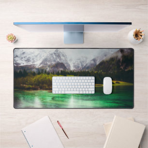 Stunning rainy day at lake Fusine, Italy Desk Mat