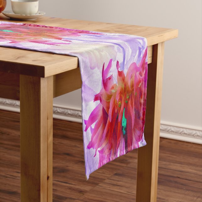 Stunning Red and Hot Pink Cactus Dahlia Short Table Runner (In Situ)