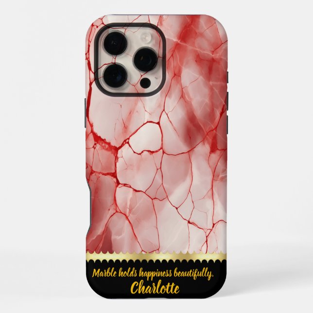 Stunning red and white marble patterns iPhone case (Back)
