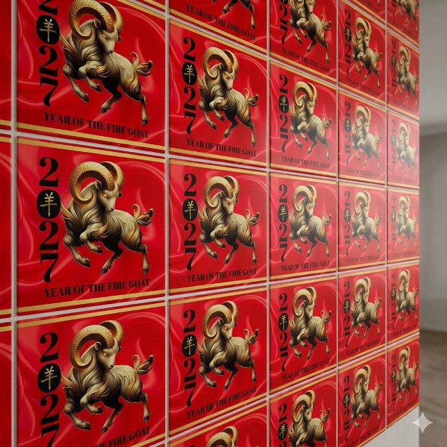 Stunning Red Gold 2027 Year of the Fire Goat Tile (Stunning Red & Gold Chinese Year of the Fire Goat 2027 6"x6" Tiles Cover Photo)