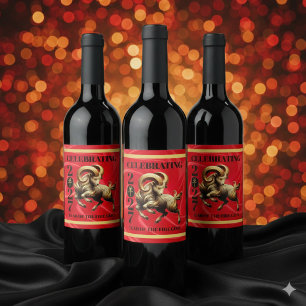 Stunning Red Gold 2027 Year of the Fire Goat Wine Label