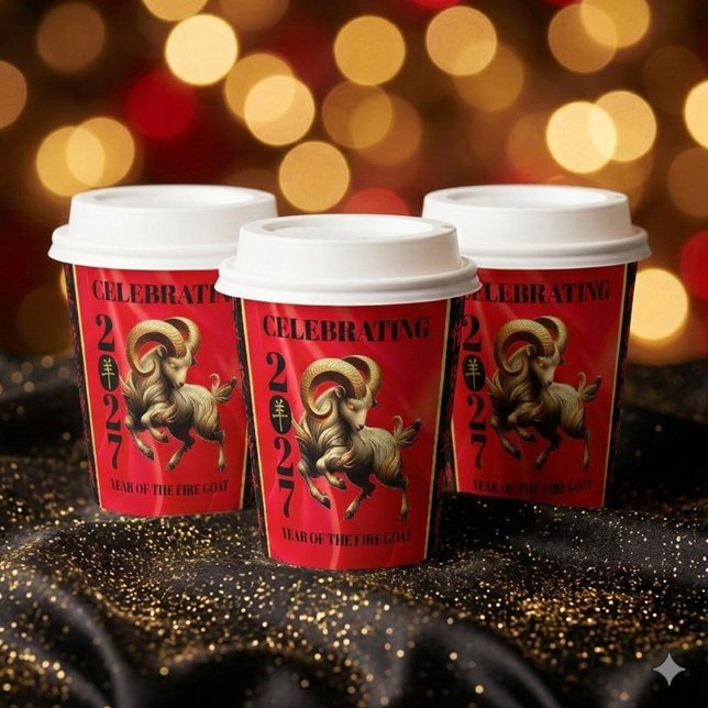 Stunning Red Gold Chinese Year of Fire Goat 2027 Paper Cups (Stunning Red & Gold Chinese Year of the Fire Goat 2027 Paper Cups Cover Photo)