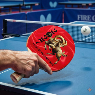 Stunning Red Gold Chinese Year of Fire Goat 2027 Ping Pong Paddle