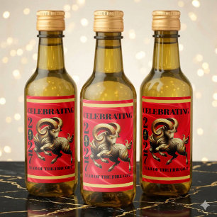 Stunning Red Gold Chinese Year of Fire Goat 2027 Wine Label