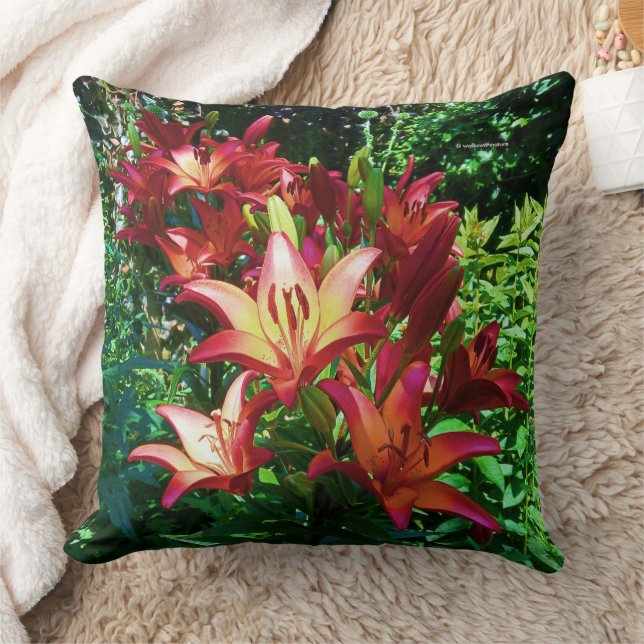 Stunning Red Orange Asiatic Lilies Flowers Throw Pillow (Blanket)