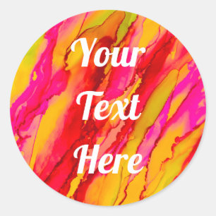 Stunning Red Pink Yellow Alcohol Ink Classic Round Sticker
