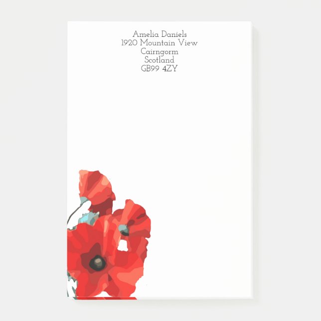 Stunning Red Poppy Personalized Post-it Notes (Front)