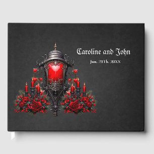 Stunning red roses and gate design. guest book