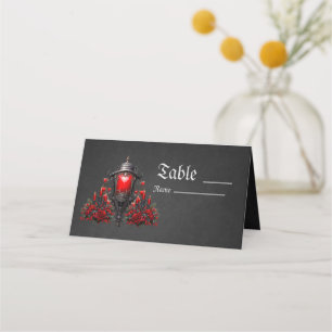 Stunning red roses and gate design place card