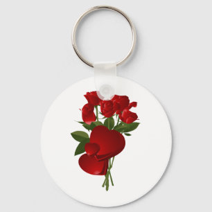 Stunning Red Roses and Hearts Keychain