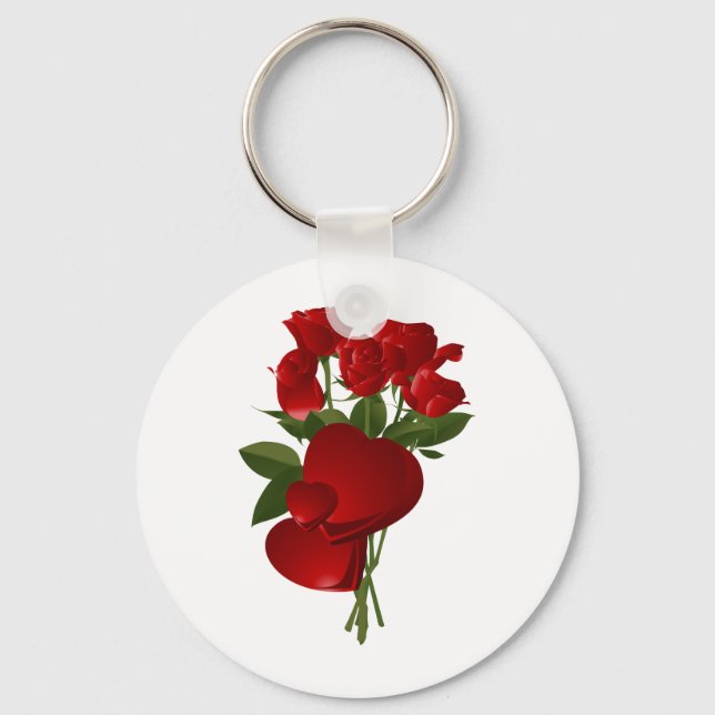 Stunning Red Roses and Hearts Keychain (Front)