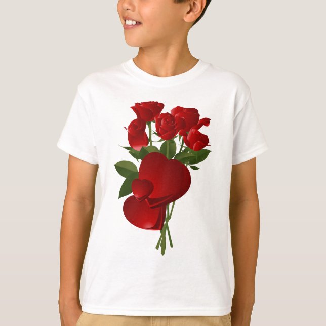 Stunning Red Roses and Hearts T-Shirt (Front)