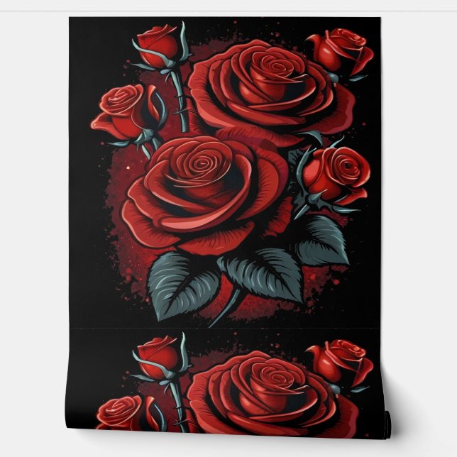Stunning Red Roses on Black Wallpaper (Unrolling)
