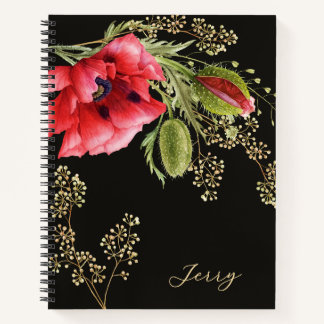 Stunning Red Watercolor Poppy Notebook