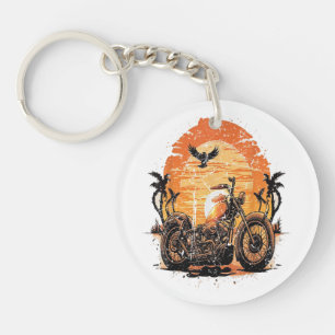 Stunning Retro Vintage Motorcycle Classic Sunset C Keychain