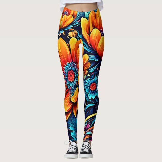  Stunning Rose Floral Colour Leggings (Front)