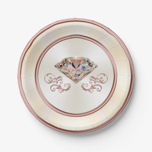 Stunning Rose Gold Diamond Paper Plates, 7 or 9 in Paper Plate