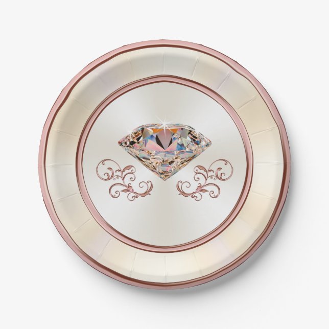 Stunning Rose Gold Diamond Paper Plates, 7 or 9 in Paper Plate (Front)