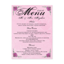 Stunning Rose Wedding Dinner Menu Thank you