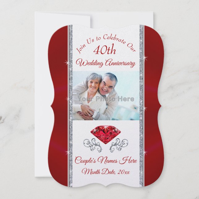 Stunning Ruby 40th Wedding Anniversary Invitations (Front)