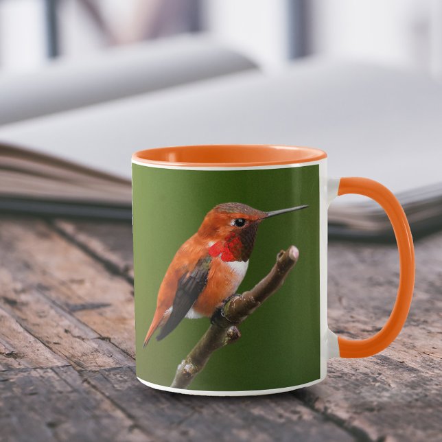 Stunning Rufous Hummingbird on Cherry Branch Mug (Stunning Rufous Hummingbird on Branch 11 oz Coffee Mug Cover Photo.)