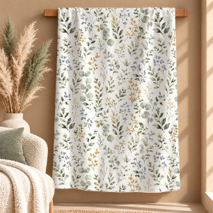 Stunning Sage Green Botanical Watercolor Blanket