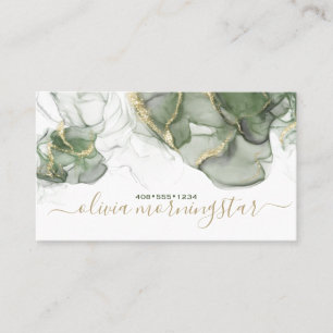 Stunning Sage Green Gold Accent Alcohol Ink  Business Card