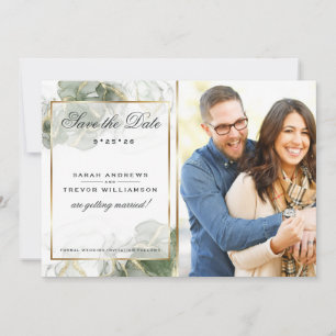 Stunning Sage Photo & QR Code Save the Date Invitation