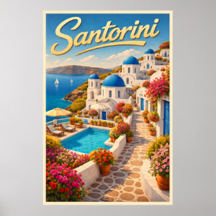 Stunning Santorini - Vintage Travel Poster