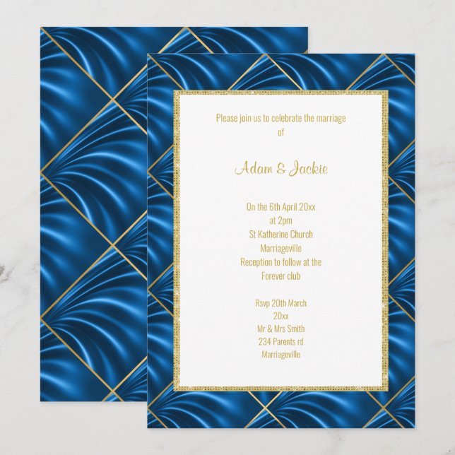 STUNNING SATIN METALLIC WEDDING 2 INVITATION (Front/Back)