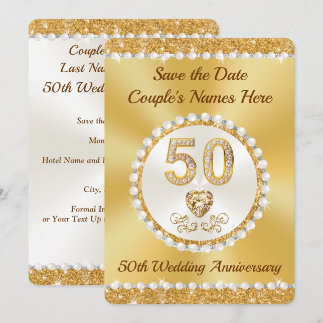 Stunning, Save the Date 50th Anniversary, Cards (Front/Back)