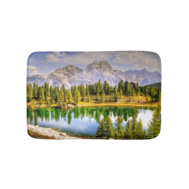 Stunning Scenic View of Dolomite Mountains Italy Bath Mat (Front)