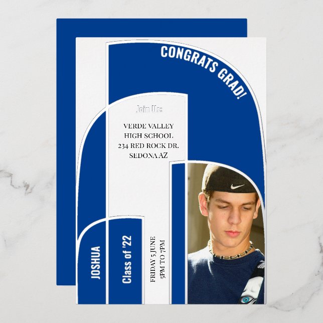 Stunning School Colours Geometric Graduation Photo (Front/Back)