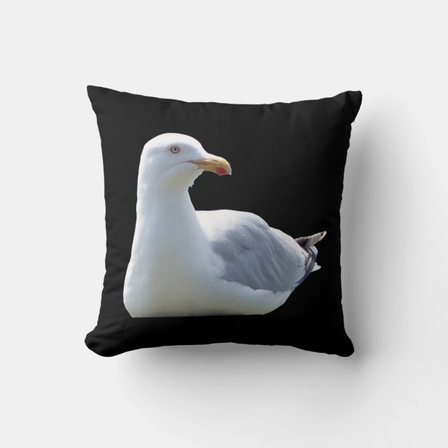 Stunning Seagull Resting Black Background Style  Throw Pillow (Front)